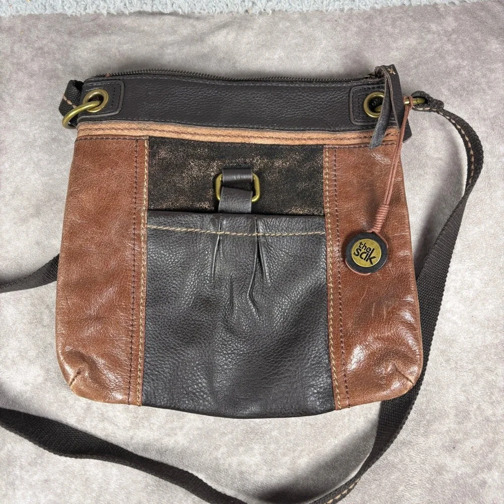 The Sak Crossbody Bag Womens Medium Brown Black Leather Mixed Media Boho Purse